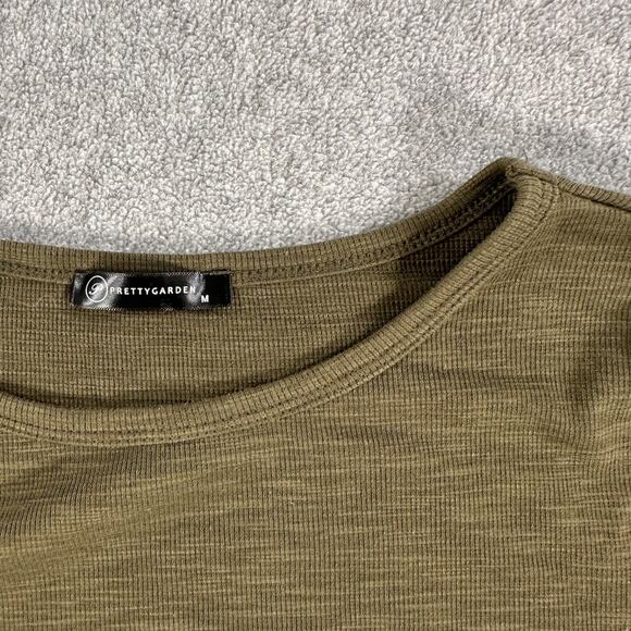 PrettyGarden Tie Front Dress Women's Medium Olive Green Ribbed Long Sleeve - Picture 3 of 8